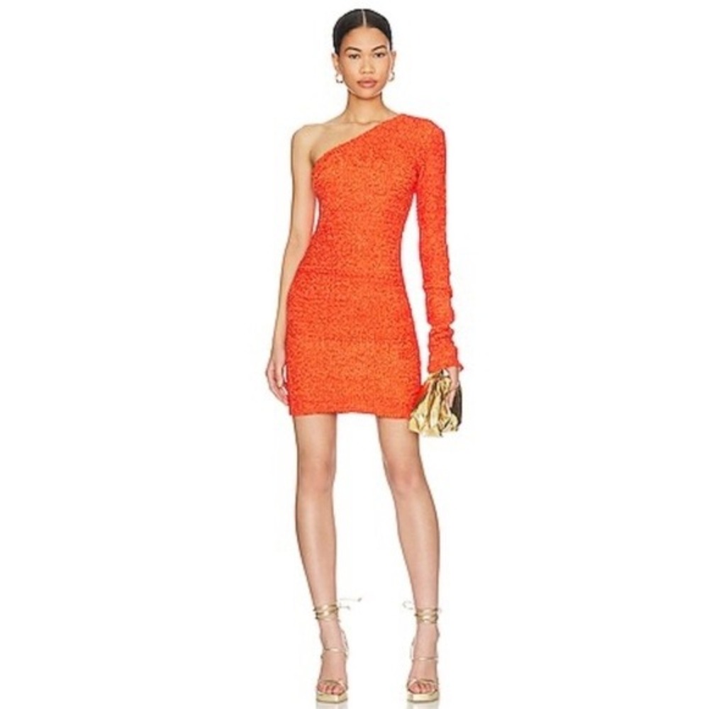 Nanushka Orange One Shoulder‎ Mini Dress Party Cocktail Bodycon S y2